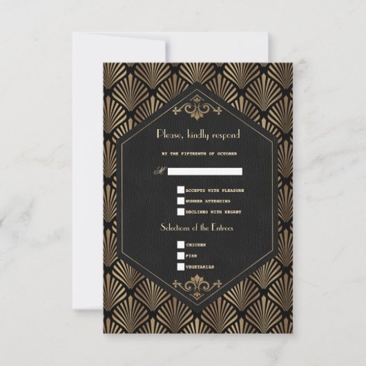 Royal Roaring 20's Gold Black Great Wedding RSVP Karte (Vorderseite)