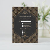 Royal Roaring 20's Gold Black Great Wedding RSVP Karte (Stehend Vorderseite)