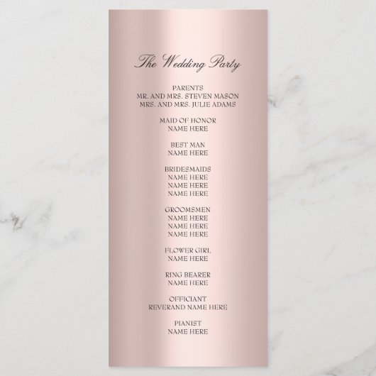 Royal Rose Blush Pink Minimalismus Hochzeitsprogra Programm (Rückseite)