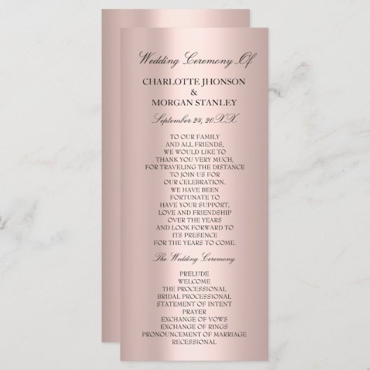 Royal Rose Blush Pink Minimalismus Hochzeitsprogra Programm (Vorne/Hinten)