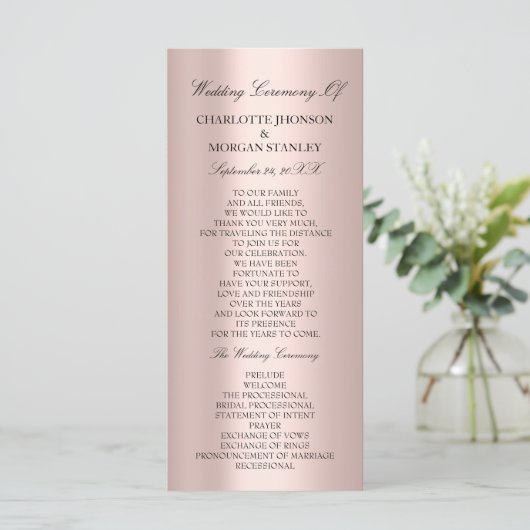 Royal Rose Blush Pink Minimalismus Hochzeitsprogra Programm (Stehend Vorderseite)