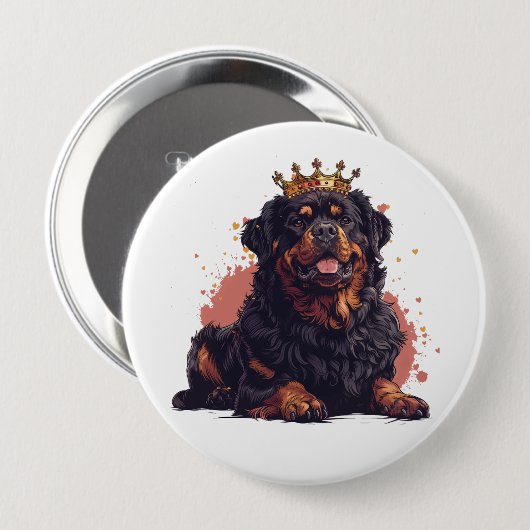 Royal Rottweiler Dog Queen Crown Button (Vorne & Hinten)