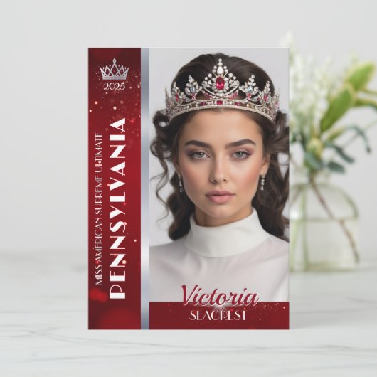 Royal Ruby Shimmer Pageant Autograph Foto Card Einladung (Stehend Vorderseite)