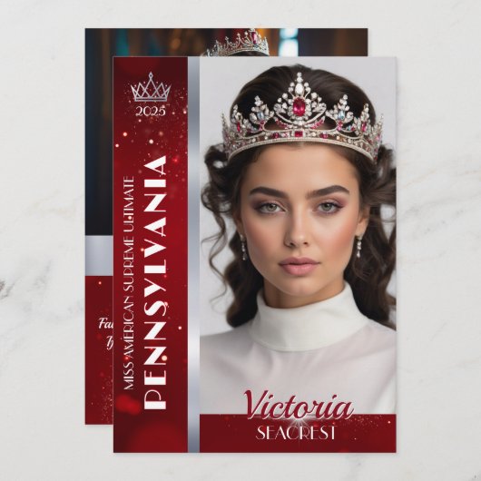 Royal Ruby Shimmer Pageant Autograph Foto Card Einladung (Vorne/Hinten)