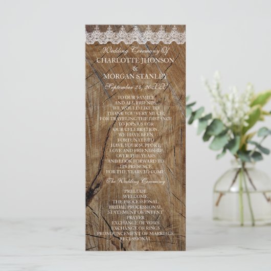 Royal Rustic White Lace Wedding Program Programm (Stehend Vorderseite)