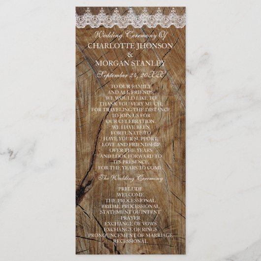 Royal Rustic White Lace Wedding Program Programm (Vorderseite)