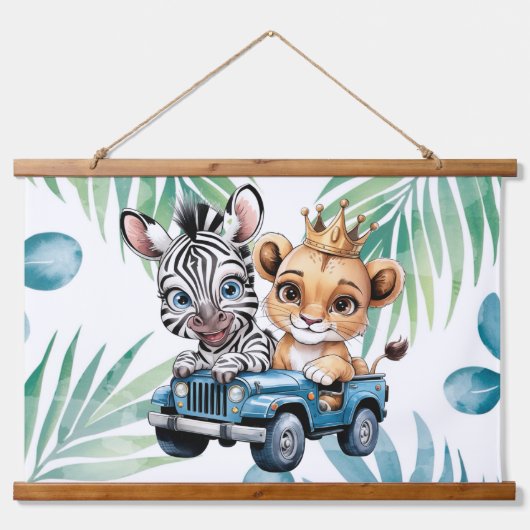 Royal Safari Ride Boy Baby Duschgeschenk Wandteppich Mit Holzrahmen (Vorne)
