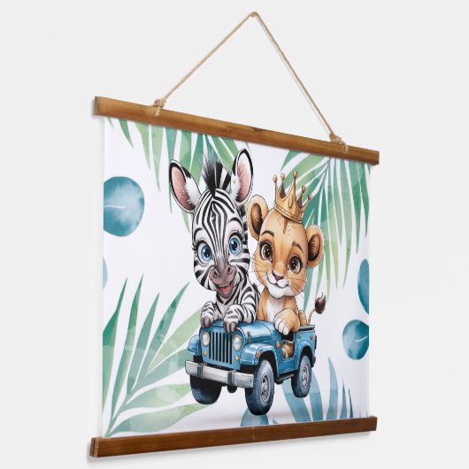 Royal Safari Ride Boy Baby Duschgeschenk Wandteppich Mit Holzrahmen (Gewinkelt)