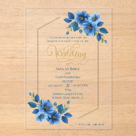 Royal Sapphire Floral Acrylic Wedding Invitation Acryleinladungen