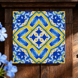 Royal Sapphire Luxurious Blue and Gold Geometric Fliese