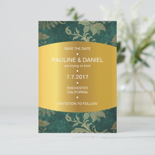 Royal Save the Date Golden Green Velvet Vip (Stehend Vorderseite)