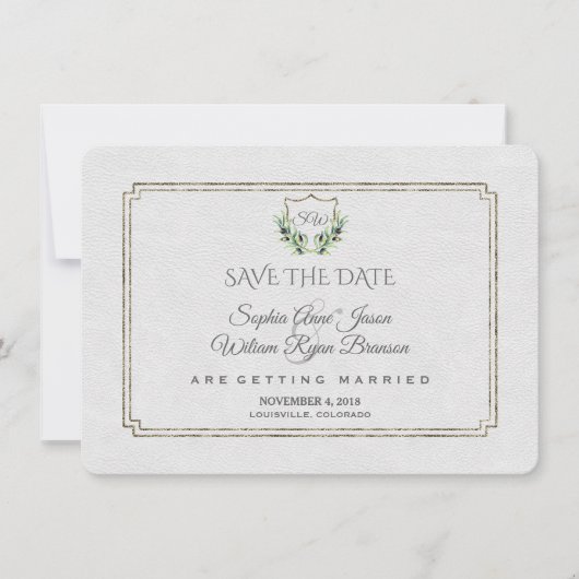 Royal Silver Wappen Lush Greenery Save the Date (Vorderseite)