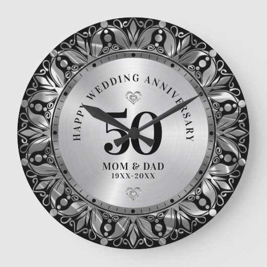 Royal Silver Zierrahmen Hochzeitstag Große Wanduhr (Vorderseite)