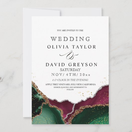 Royal Sparkle Emerald Green Elegant Agate Wedding Einladung (Vorderseite)