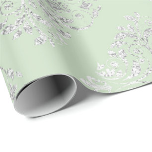 Royal Squares Damask Mint Green Silver Vip Geschenkpapier