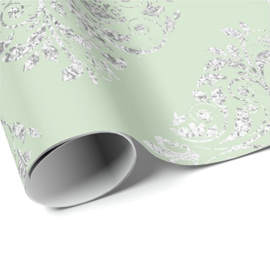 Royal Squares Damask Mint Green Silver Vip Geschenkpapier (Rolleneckpunkt)