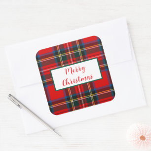 Royal Stewart Christmas MERRY XMAS Kariert Quadratischer Aufkleber