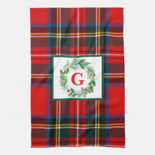 Royal Stewart Christmas MONOGRAM Kariert Wreath Geschirrtuch