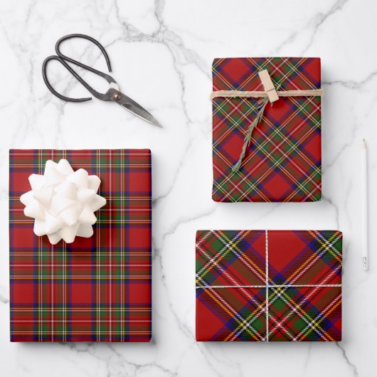 Royal Stewart Clan Family Tartan Kariertes Muster Geschenkpapier Set (Vorderseite)