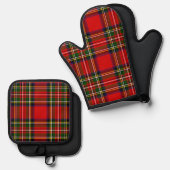Royal Stewart Clan Tartan Kariert Ofenhandschuh & Topflappen-Set (Vorderseite/Rückseite)