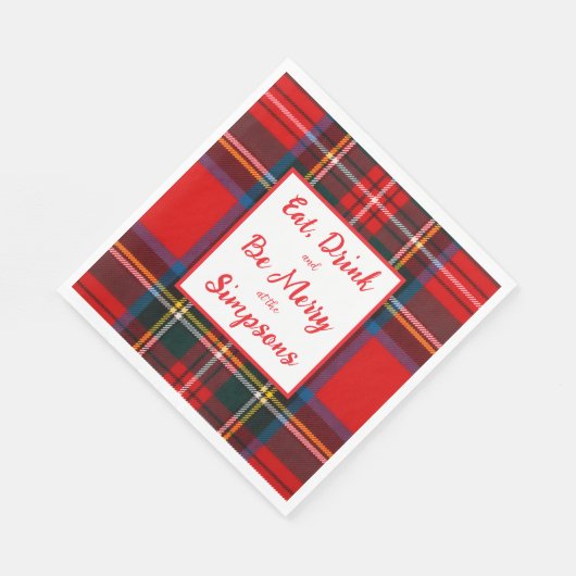 Royal Stewart Eat Drink Be Merry Xmas Plaid Serviette (Ecke)
