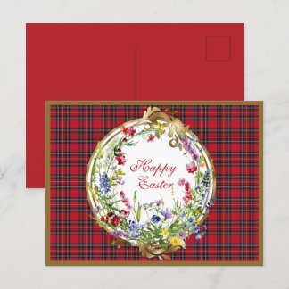 Royal Stewart Modern Scottish Tartan Oaster Floral Feiertagspostkarte