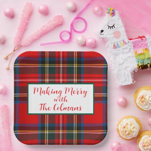 Royal Stewart Red Plaid MAKING MERRY Pappteller (Party)