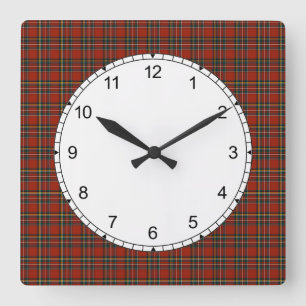 Royal Stewart Tartan Rot Schottisches Karomuster Quadratische Wanduhr