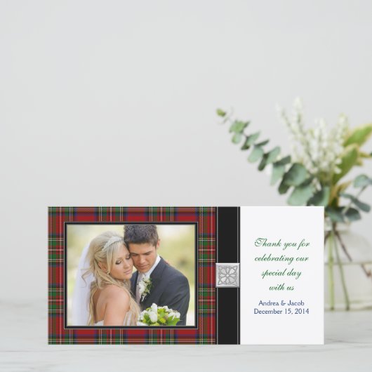 Royal Stewart Tartan Wedding Danke, dass ihr Foto Dankeskarte (Stehend Vorderseite)