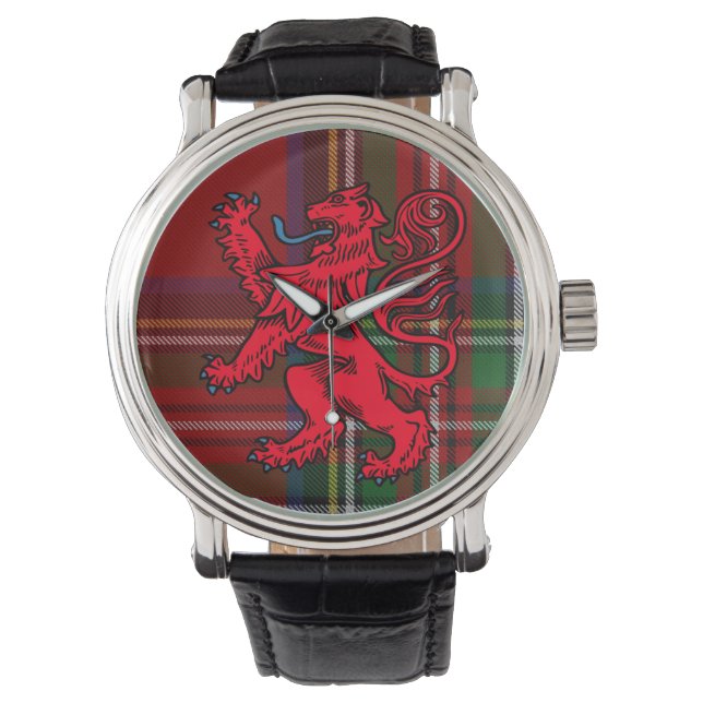 Royal Stewart Tartan with Red Lion Rampant Armbanduhr (Vorderseite)