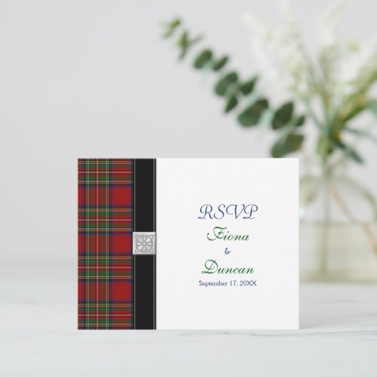 Royal Stuart Tartan Celtic Wedding Response Card RSVP Karte (Stehend Vorderseite)