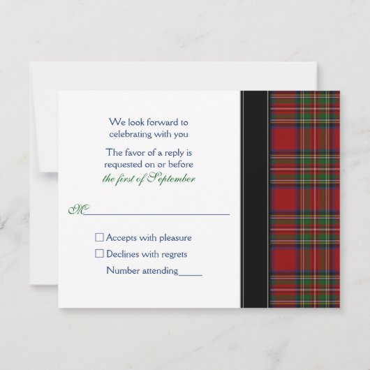 Royal Stuart Tartan Celtic Wedding Response Card RSVP Karte (Rückseite)