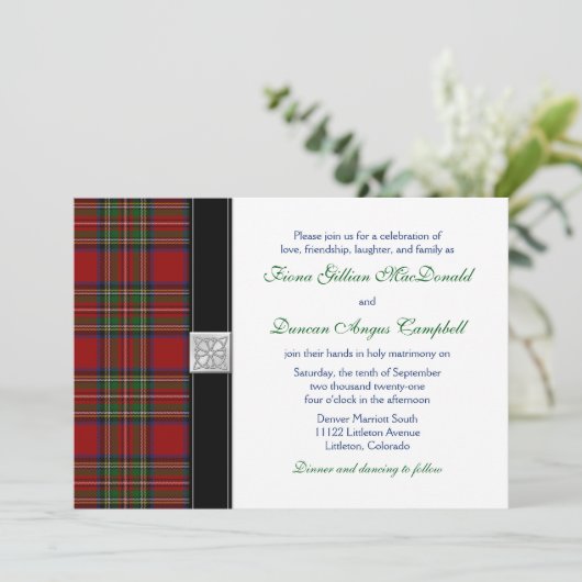 Royal Stuart Tartan Scottish Wedding Einladung (Stehend Vorderseite)