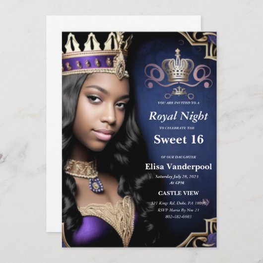 Royal Sweet 16 Einladung (Vorne/Hinten)