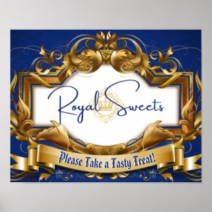 Royal Sweets Blue & Gold Elegant Candy Buffet Sign Poster