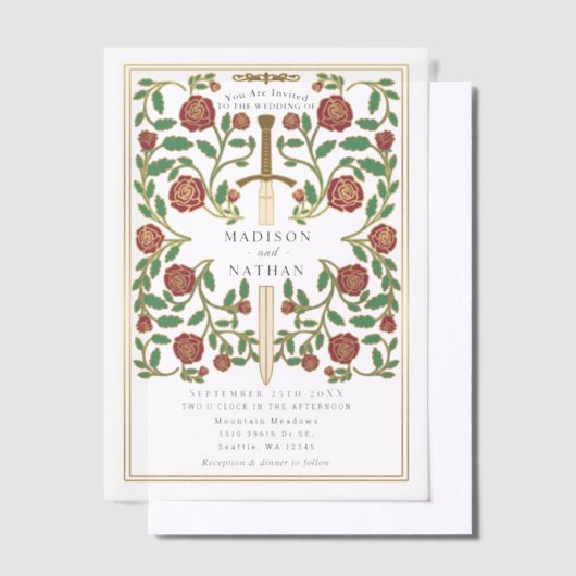 Royal Sword Floral Mittelalterliche Hochzeit Pergament Einladungen (Versetzt)