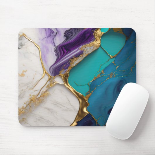 Royal Teal & Amethyst Marble with Gold Veins Mousepad (Mit Mouse)