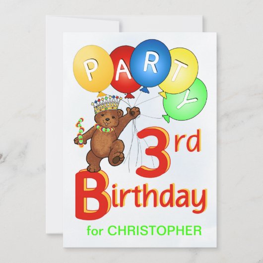 Royal Teddy Bear 3. Geburtstag Party Einladung (Vorderseite)