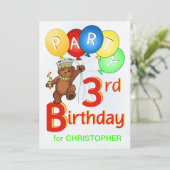 Royal Teddy Bear 3. Geburtstag Party Einladung (Stehend Vorderseite)