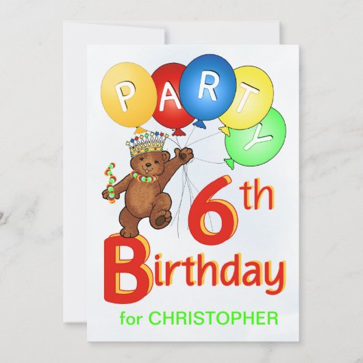Royal Teddy Bear 6. Geburtstagsparty Einladung (Vorderseite)