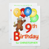 Royal Teddy Bear 9. Geburtstagsparty Einladung (Vorne/Hinten)