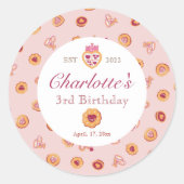 Royal Tee Party Pattern Pink Geburtstag Runder Aufkleber (Vorderseite)