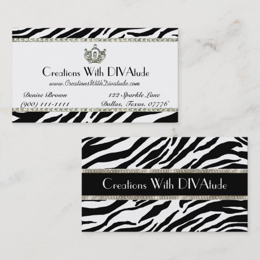 Royal Tiara Zebra Print Business Card Visitenkarte (Vorne/Hinten)
