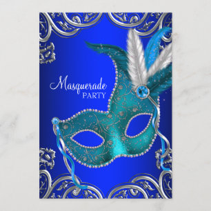Royal und Aquamarin Blue Masquerade Party Einladung