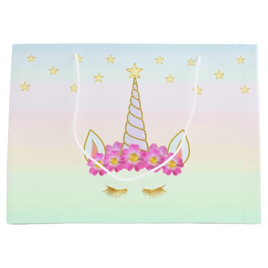 Royal Unicorn, Blume & Sterne auf Pastellfarben Große Geschenktüte (Vorderseite)