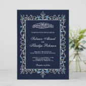 Royal Verziert Sapphire Blue Islamic Muslim Weddin Einladung (Stehend Vorderseite)