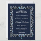 Royal Verziert Sapphire Blue Islamic Muslim Weddin Einladung (Vorderseite)