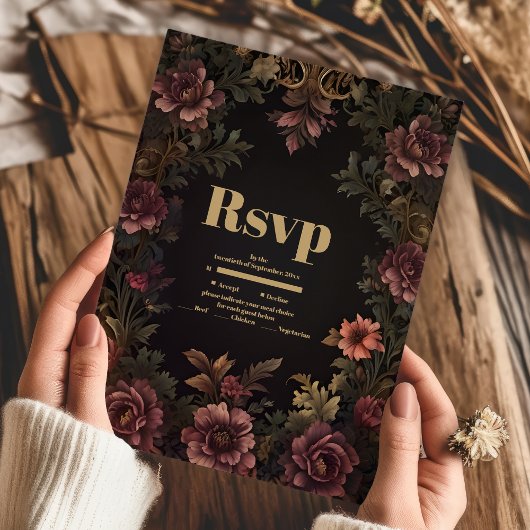 Royal Viktorianisch Floral Gothic Wedding RSVP Karte