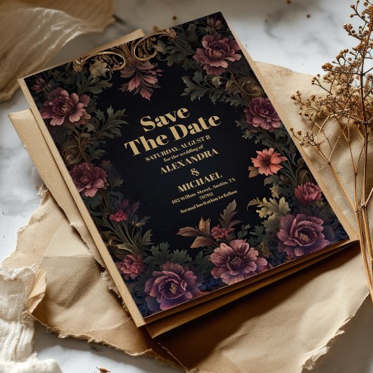 Royal Viktorianisch Floral Gothic Wedding Save The Date