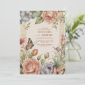 Royal Viktorianisch Wedding Floral Ornamente Einladung (Stehend Vorderseite)